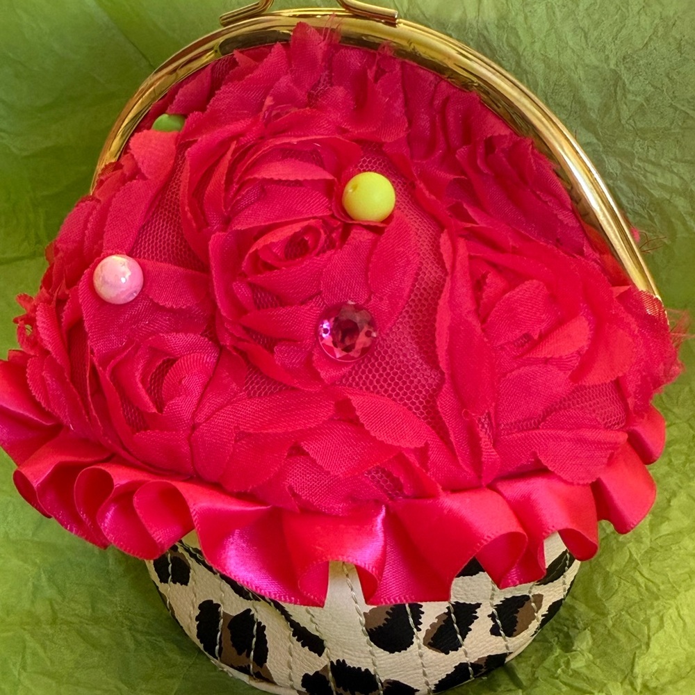 Betsey Johnson Red Floral Clutch with Gold Handle